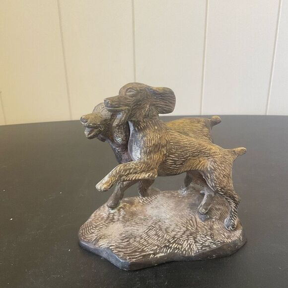 Vintage German Shorthaired Pointers Bird Water Hunting Dogs Bronze Brass Statue - Picture 1 of 10